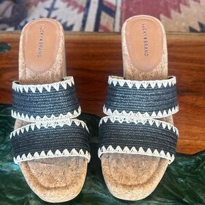 Lucky Brand Black and Cream Strappy Sandals